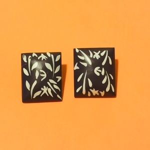 Vintage Wood Handpainted Floral Earrings